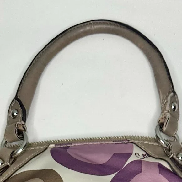 Coach Madison Clover Print Sophia Satchel Purple Pink Sateen Taupe Leather 15946 - Picture 14 of 14